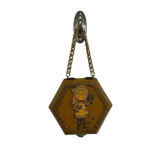Vintage Wooden 3d Purse Box Bag - Flower Child- “Fresh Flowers” - Cat- Bee-